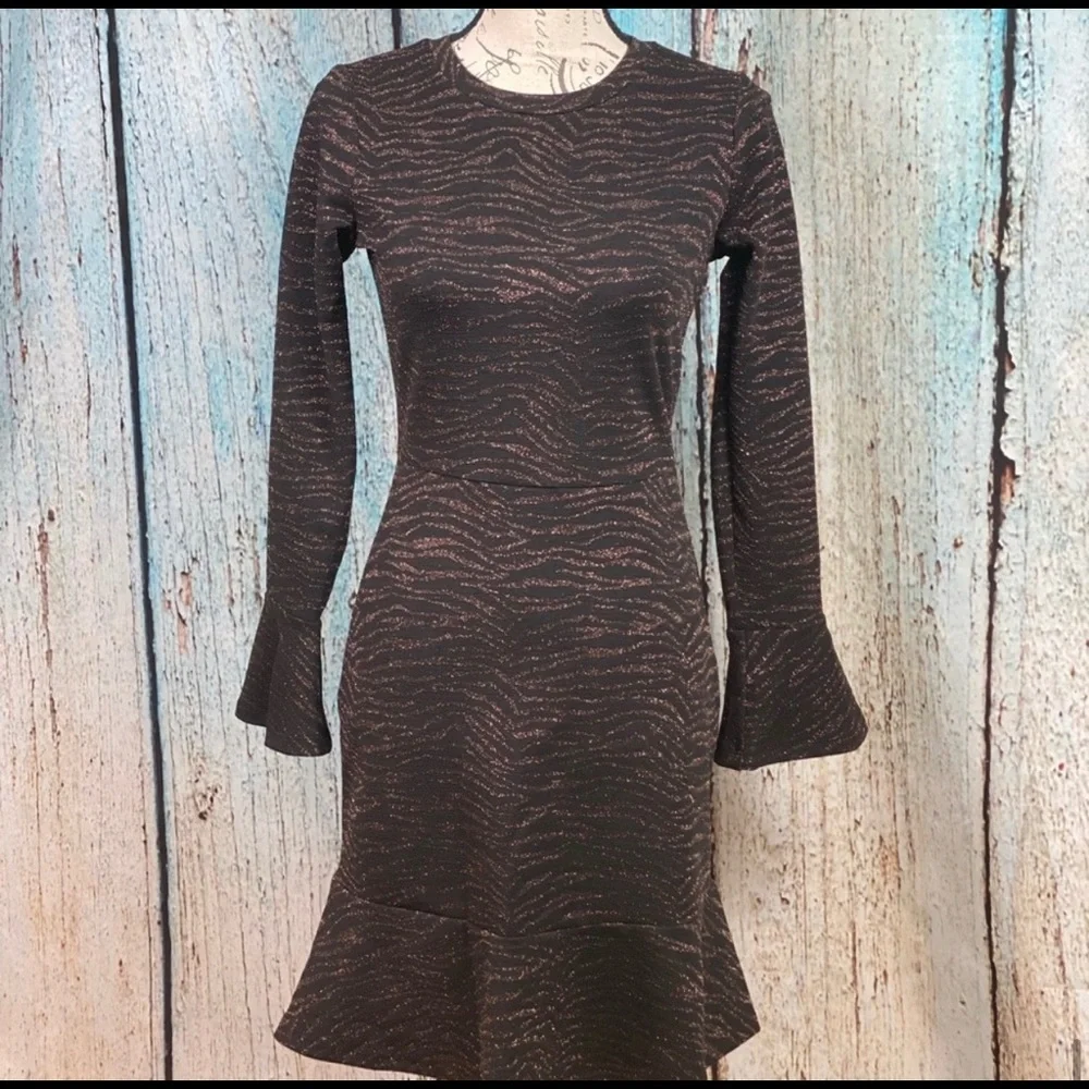 MICHAEL KORS NWT Caramel Animal Print Flounce Trim Dress - Picture 12 of 14